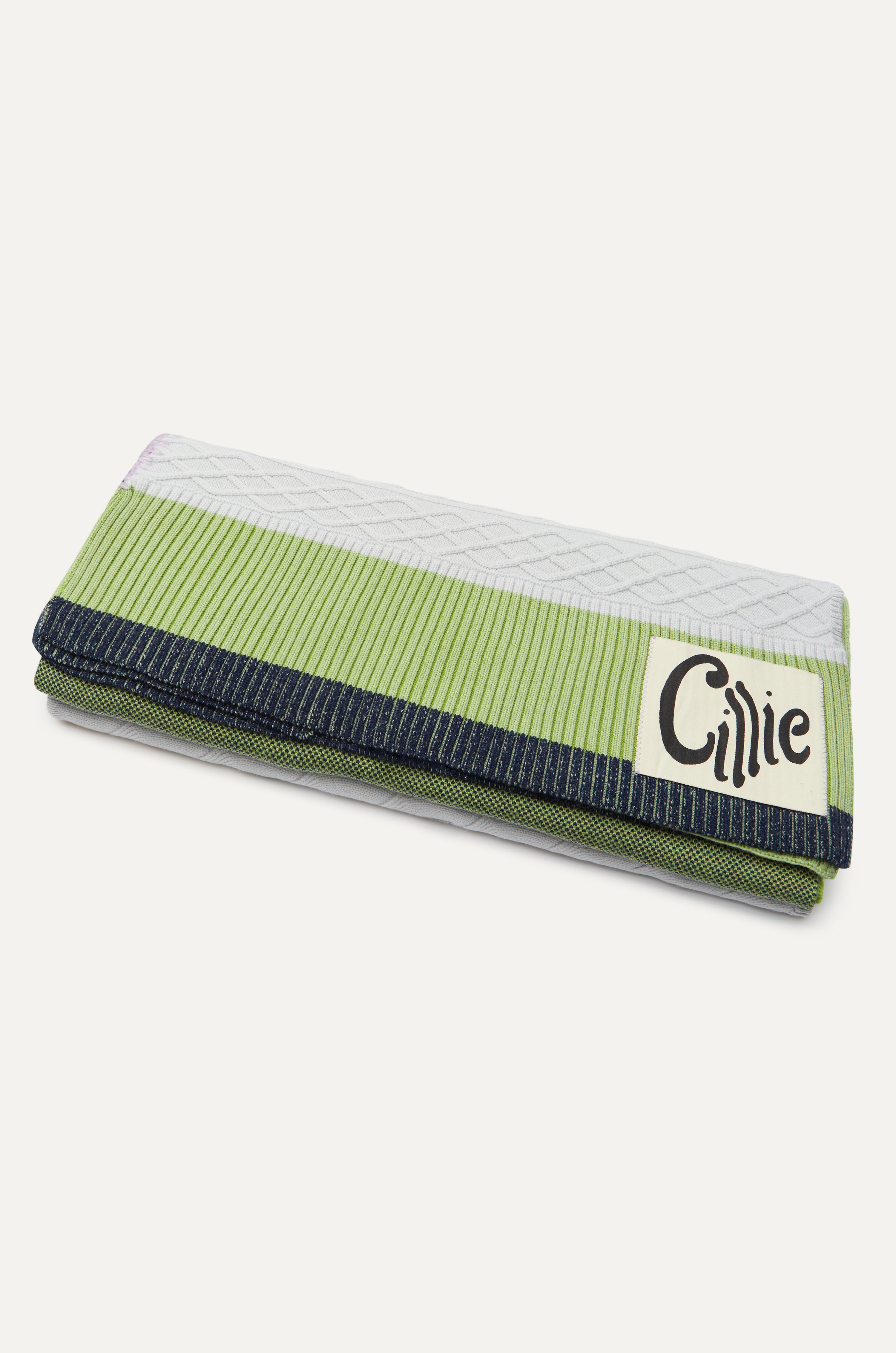 CILLIE - KNITTED PATCHWORK THROW - CABBAGE
