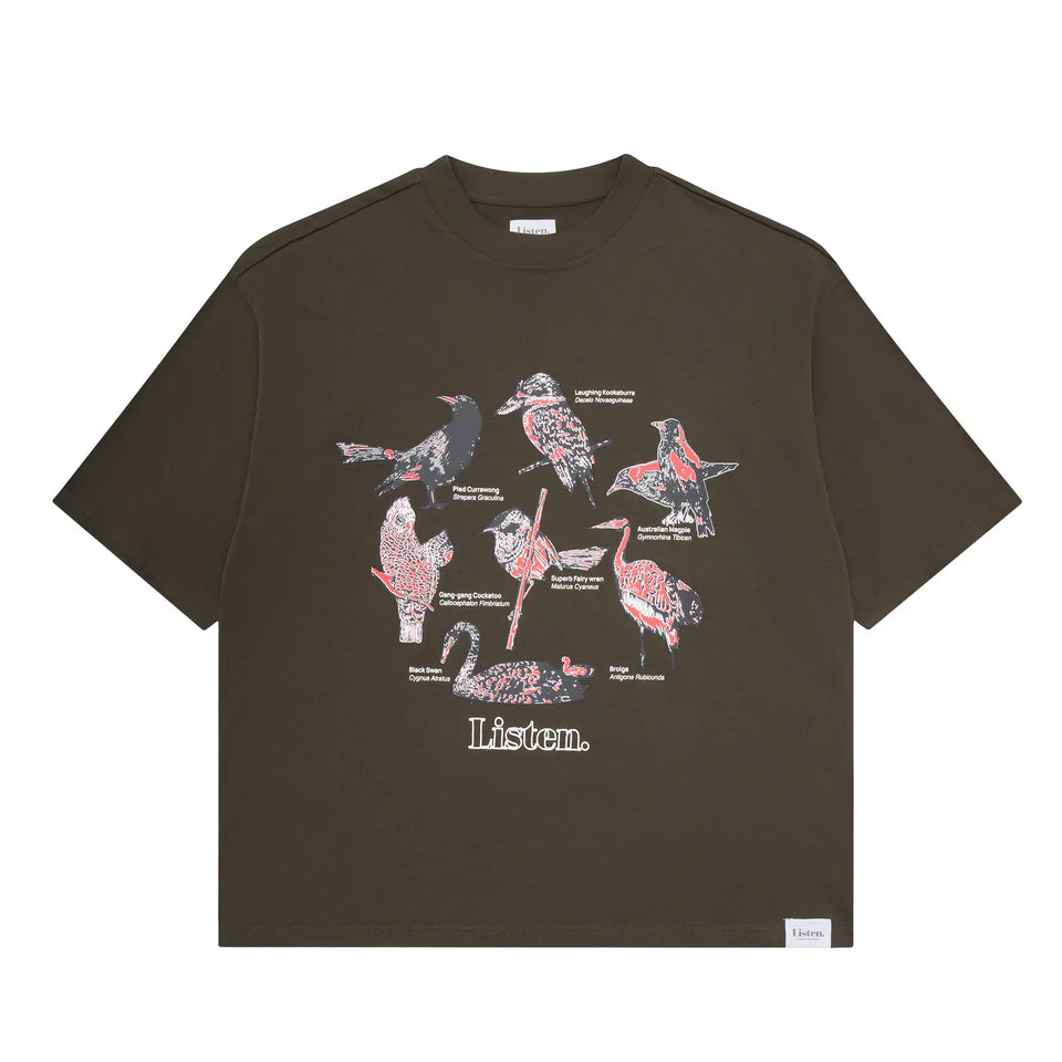 Listen - Sounds Of Australia Tee - Charcoal Brown
