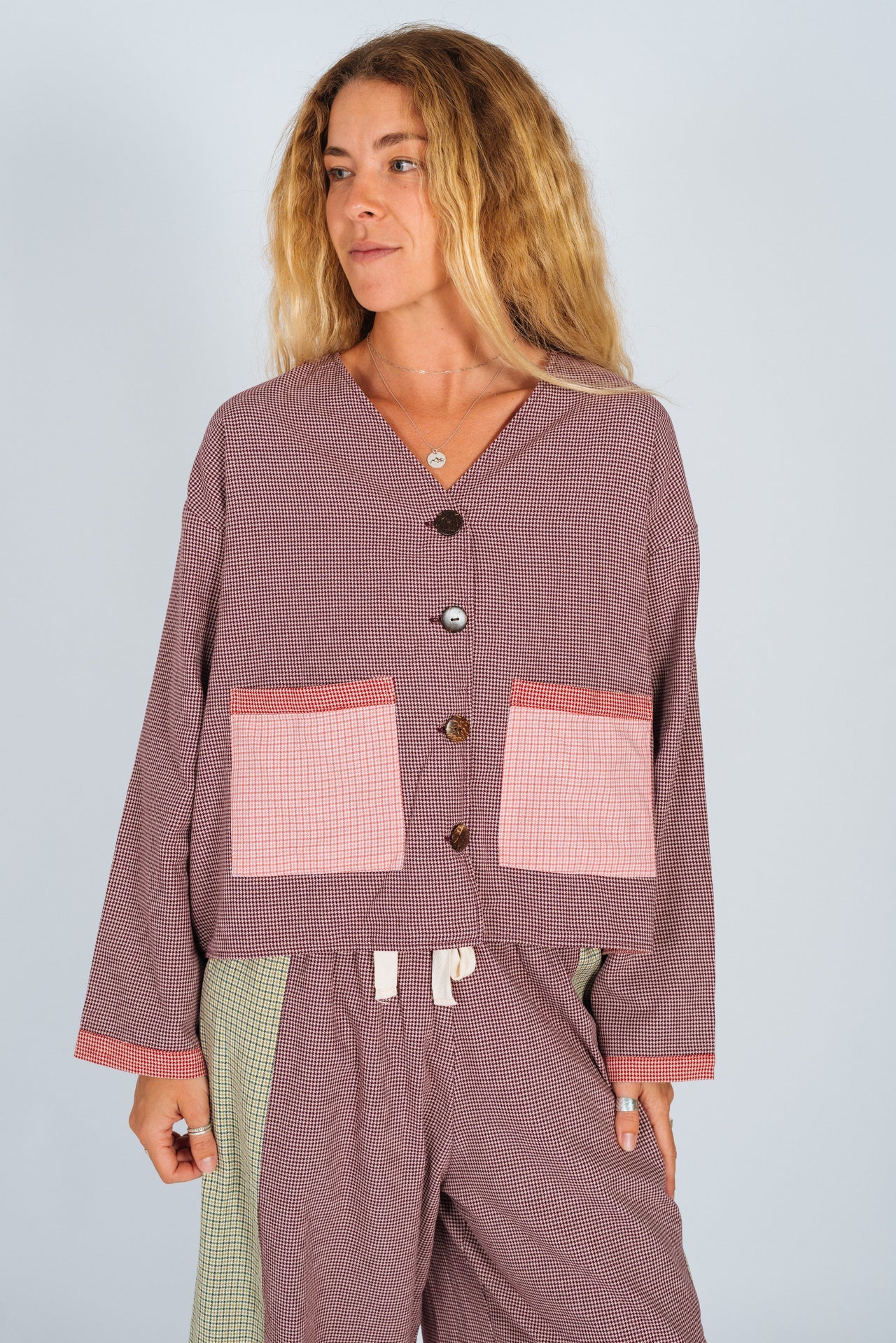 Atmosea - Patchwork Over Shirt - Houndstooth Combo