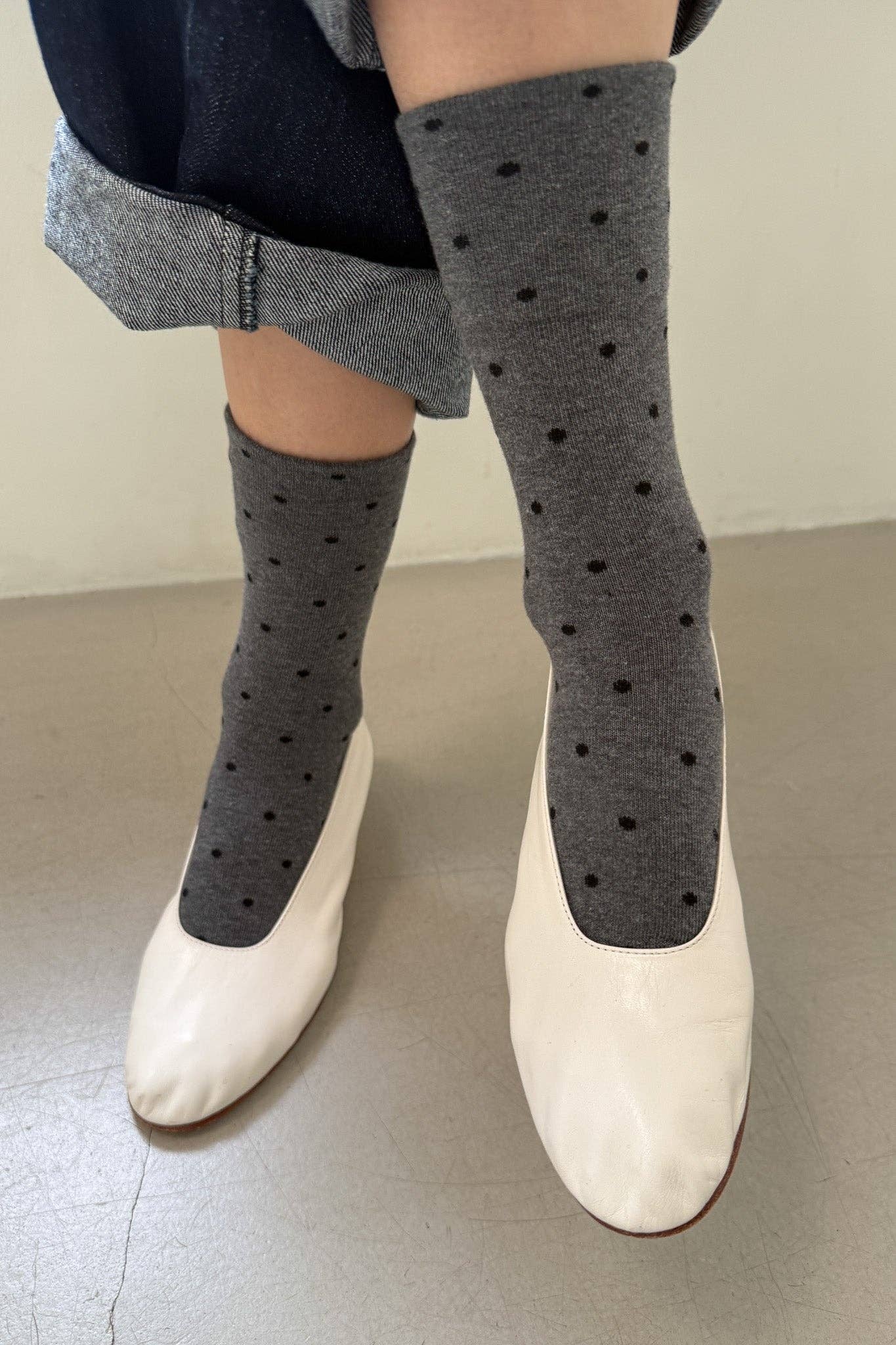 Le Bon Shoppe - Polka Dot Sneaker Socks - Charcoal/ Black