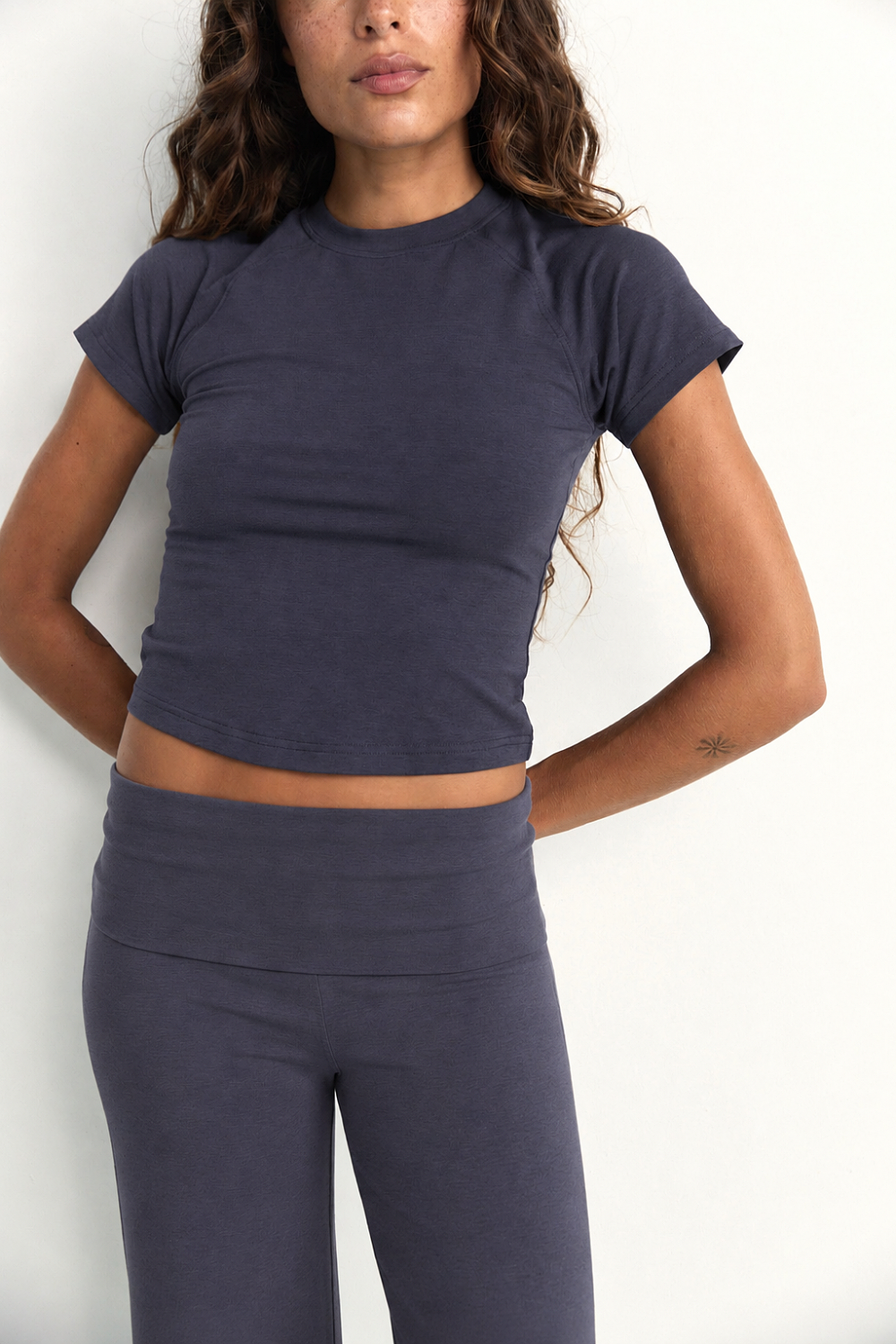 Pinky & Kamal - Cropped Baby Tee - Slate