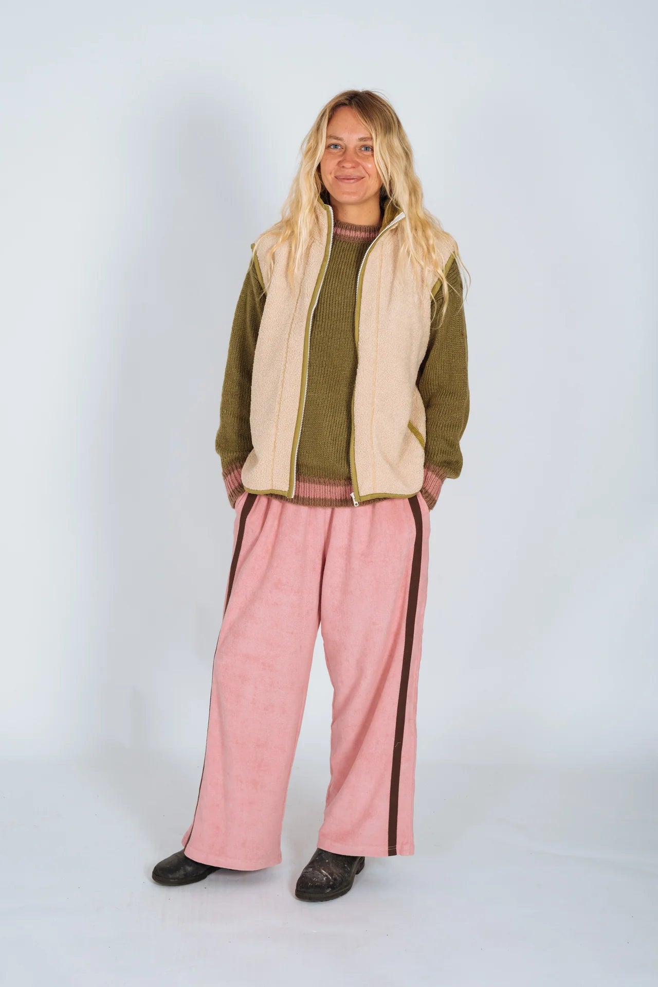 Atmosea - Apres Surf Pant - Blush with Choc Stripe