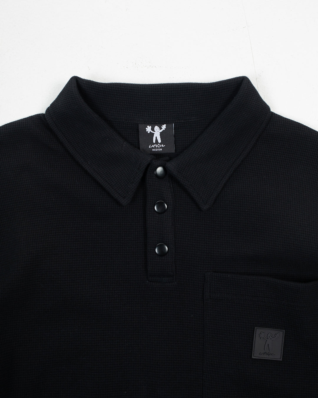 Candice - Long Sleeve Waffle Knit Polo - Black