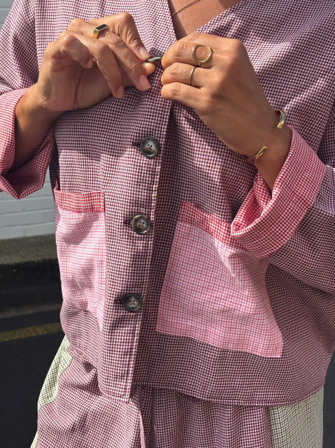 Atmosea - Patchwork Over Shirt - Houndstooth Combo