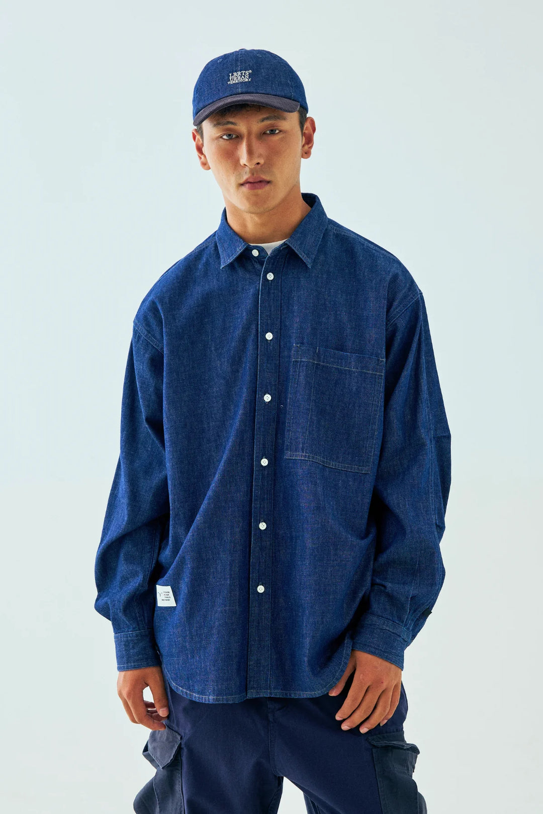 LIBERATURS - DENIM LONG SLEEVE BUTTON SHIRT - DARK BLUE