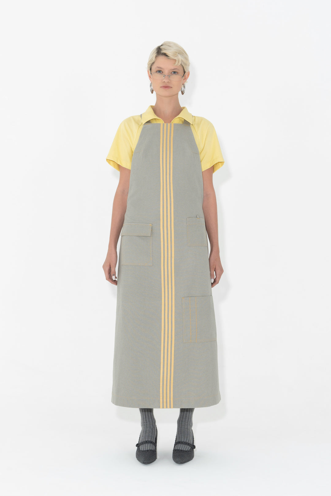 ARTHUR APPAREL - SPEEDY APRON DRESS - GREY W/ YELLOW