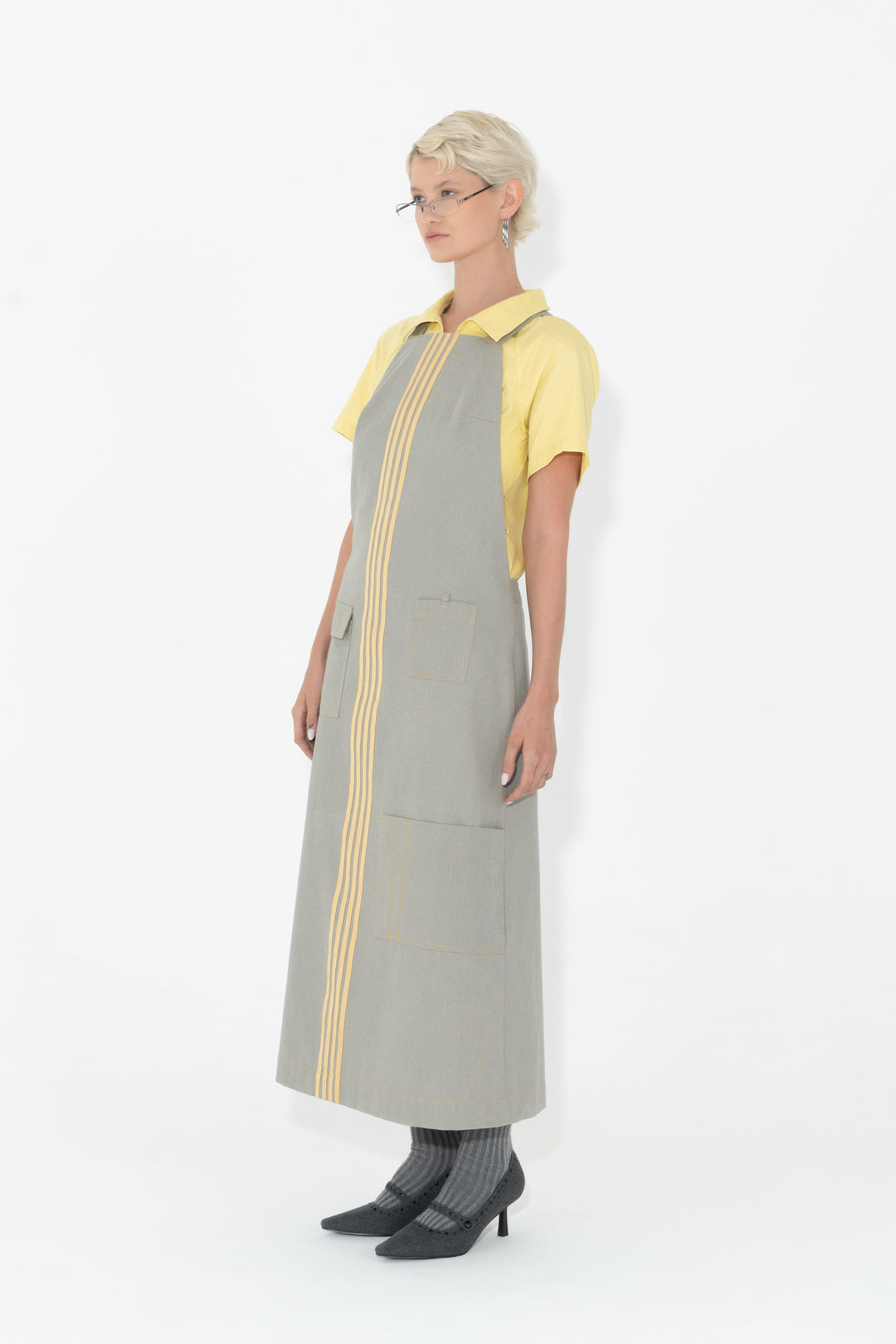 ARTHUR APPAREL - SPEEDY APRON DRESS - GREY W/ YELLOW