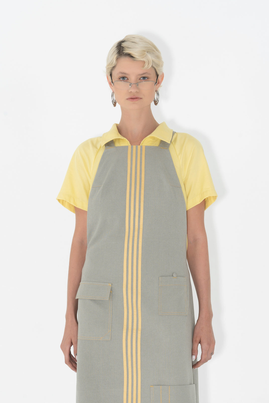 ARTHUR APPAREL - SPEEDY APRON DRESS - GREY W/ YELLOW