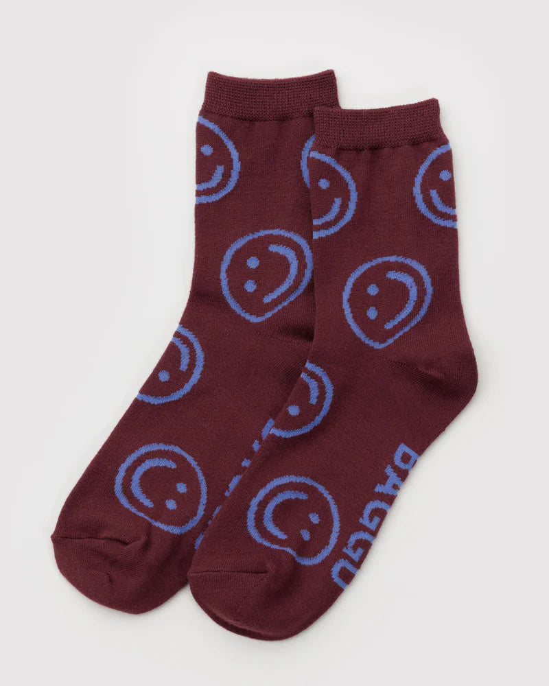 Baggu - Crew Sock - Mahogany Happy