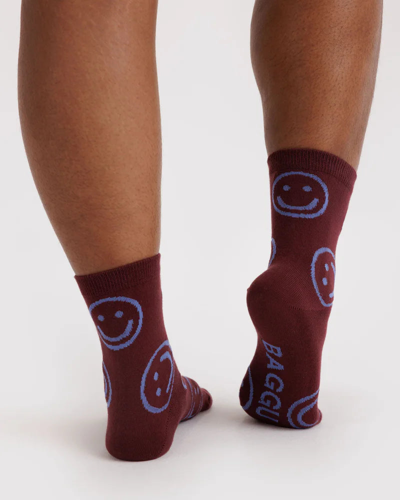 Baggu - Crew Sock - Mahogany Happy