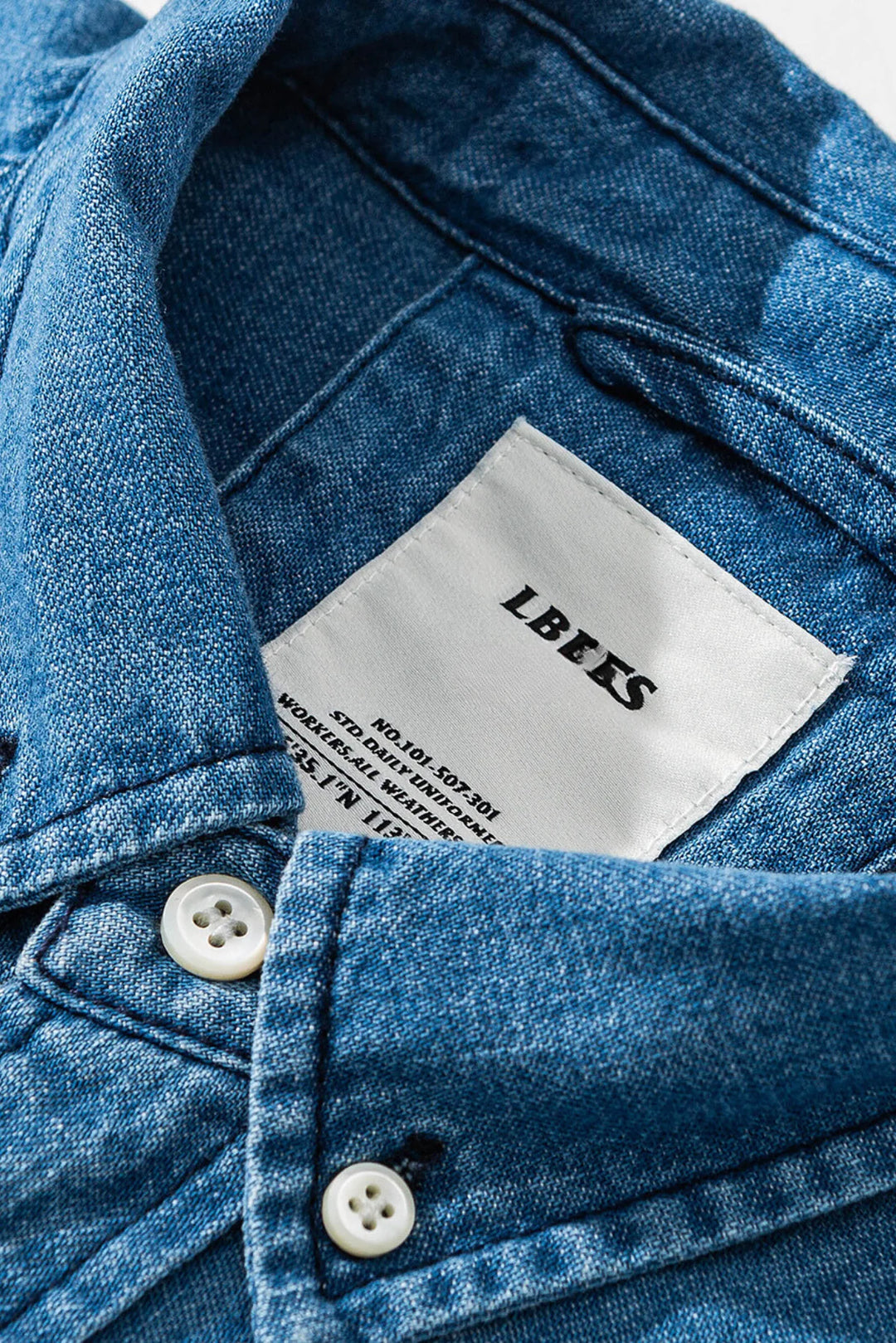 LIBERATURS - DENIM LS BUTTON SHIRT - MID BLUE