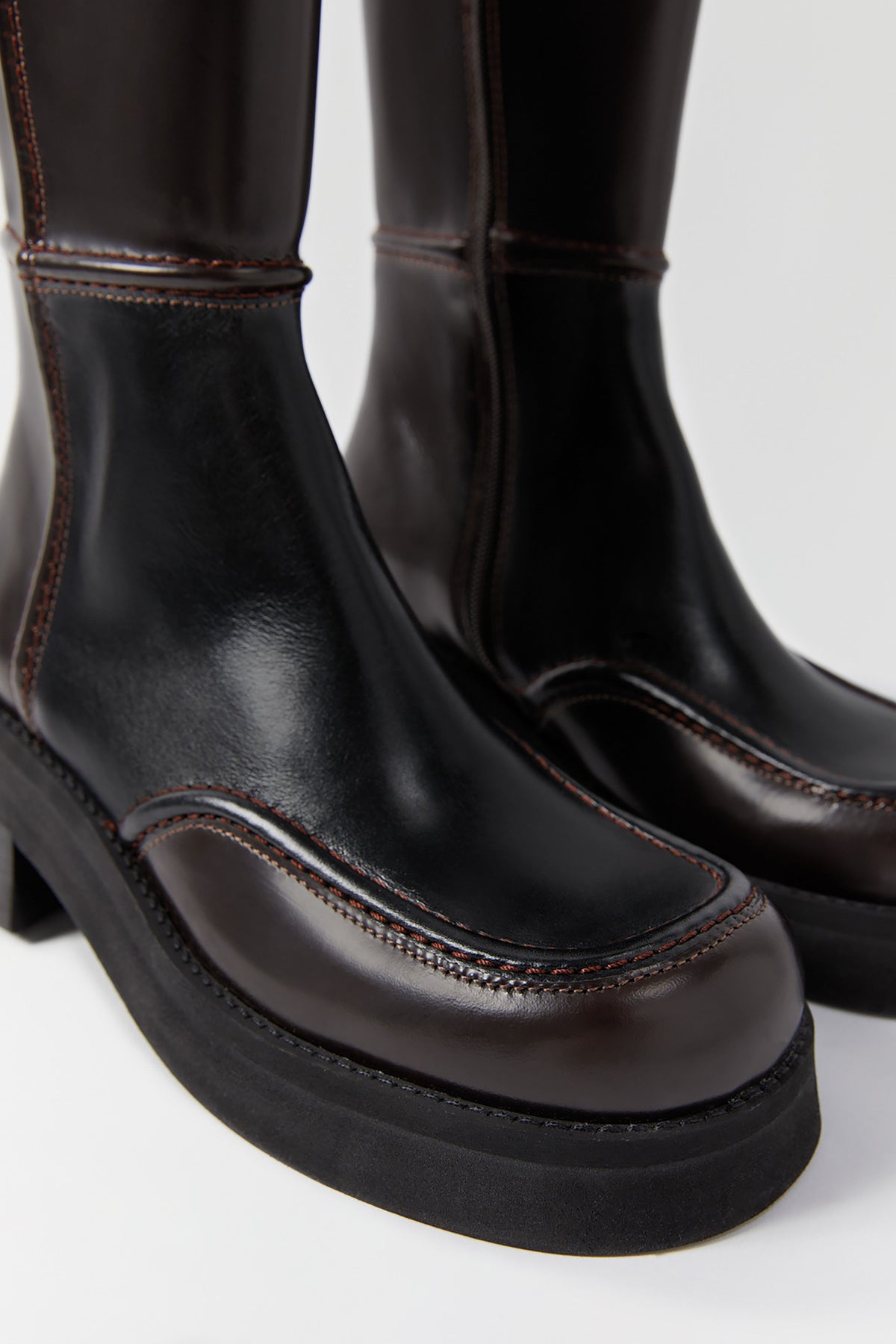 Pair of Miista E8 Inne dark brown leather ankle boots with chunky soles