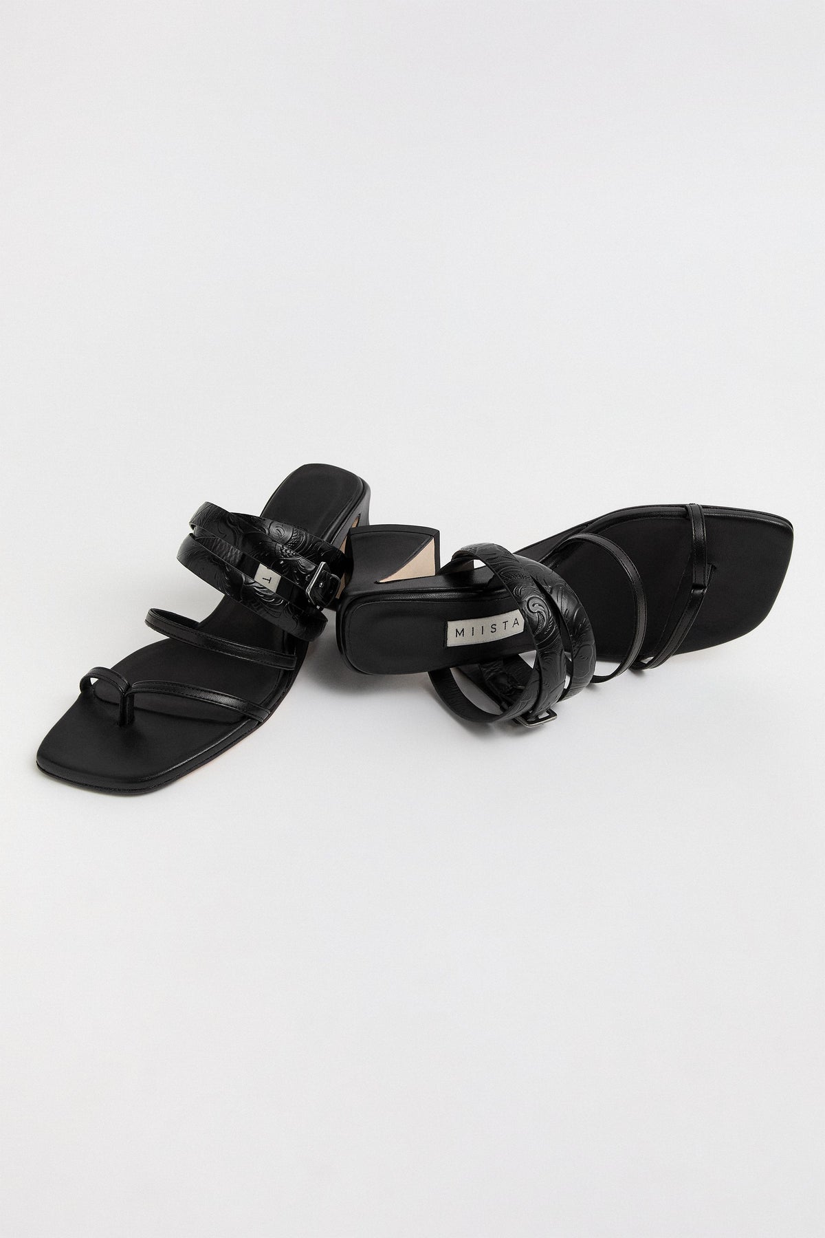 Miista Shantala black embossed leather sandals side view