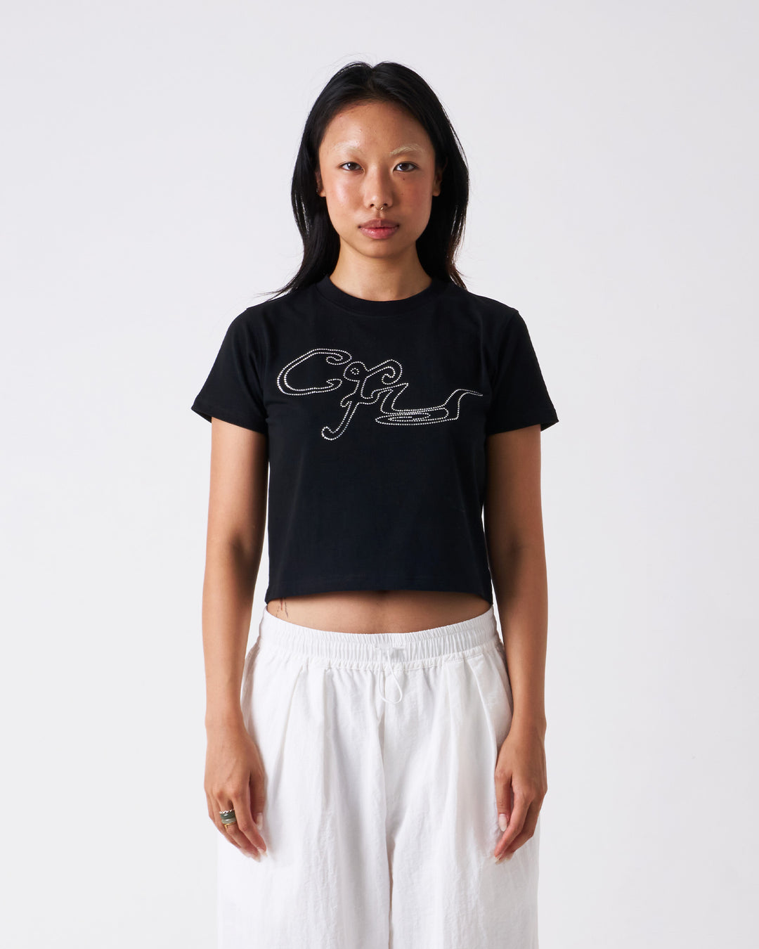 Candice - Rhinestone Baby Tee - Black