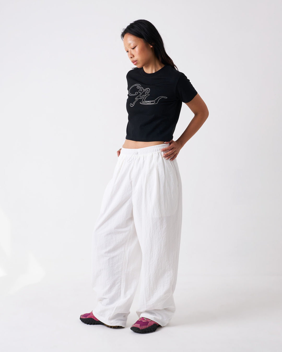Candice - Rhinestone Baby Tee - Black