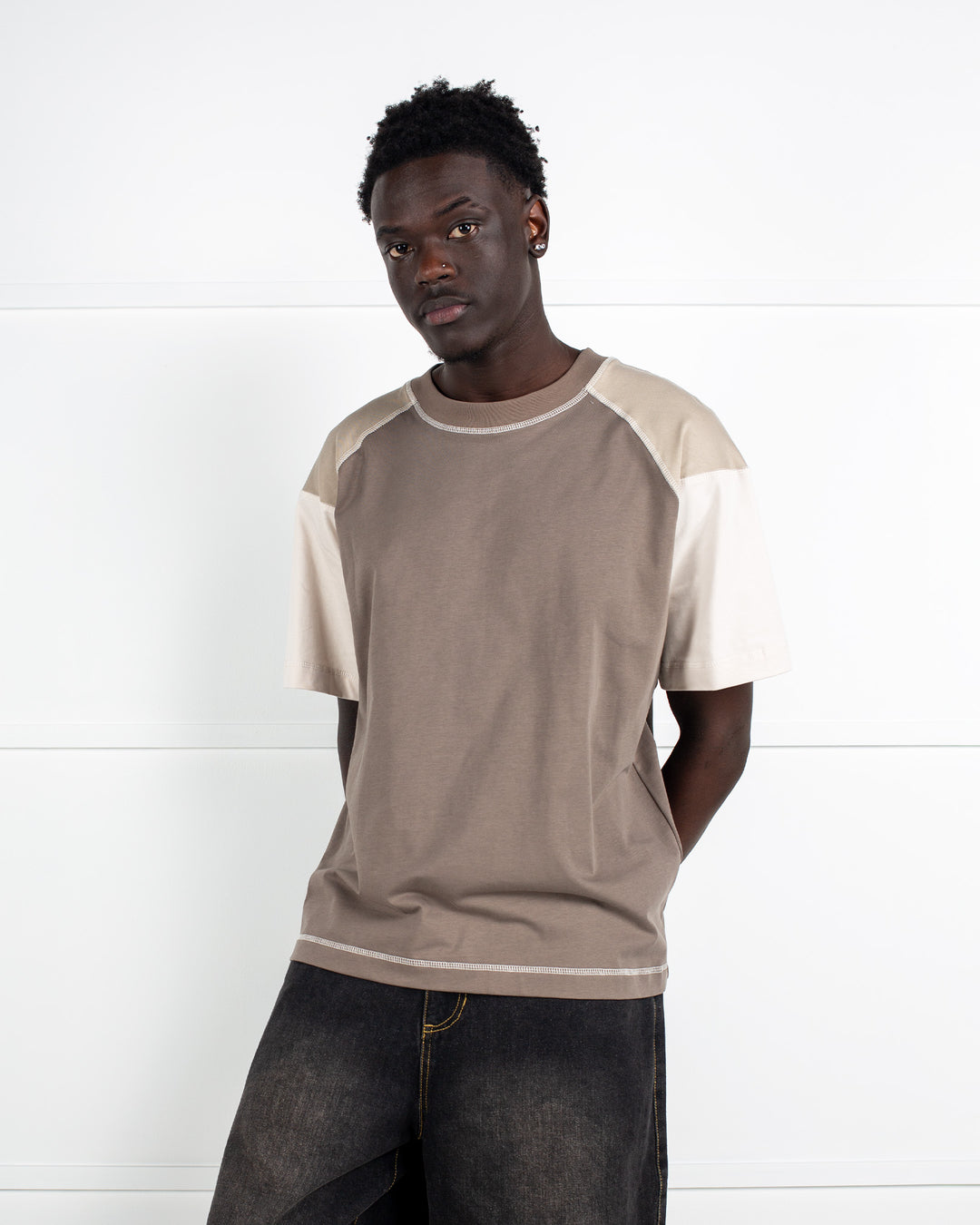 Candice - Repair Panelled T-shirt - Brown