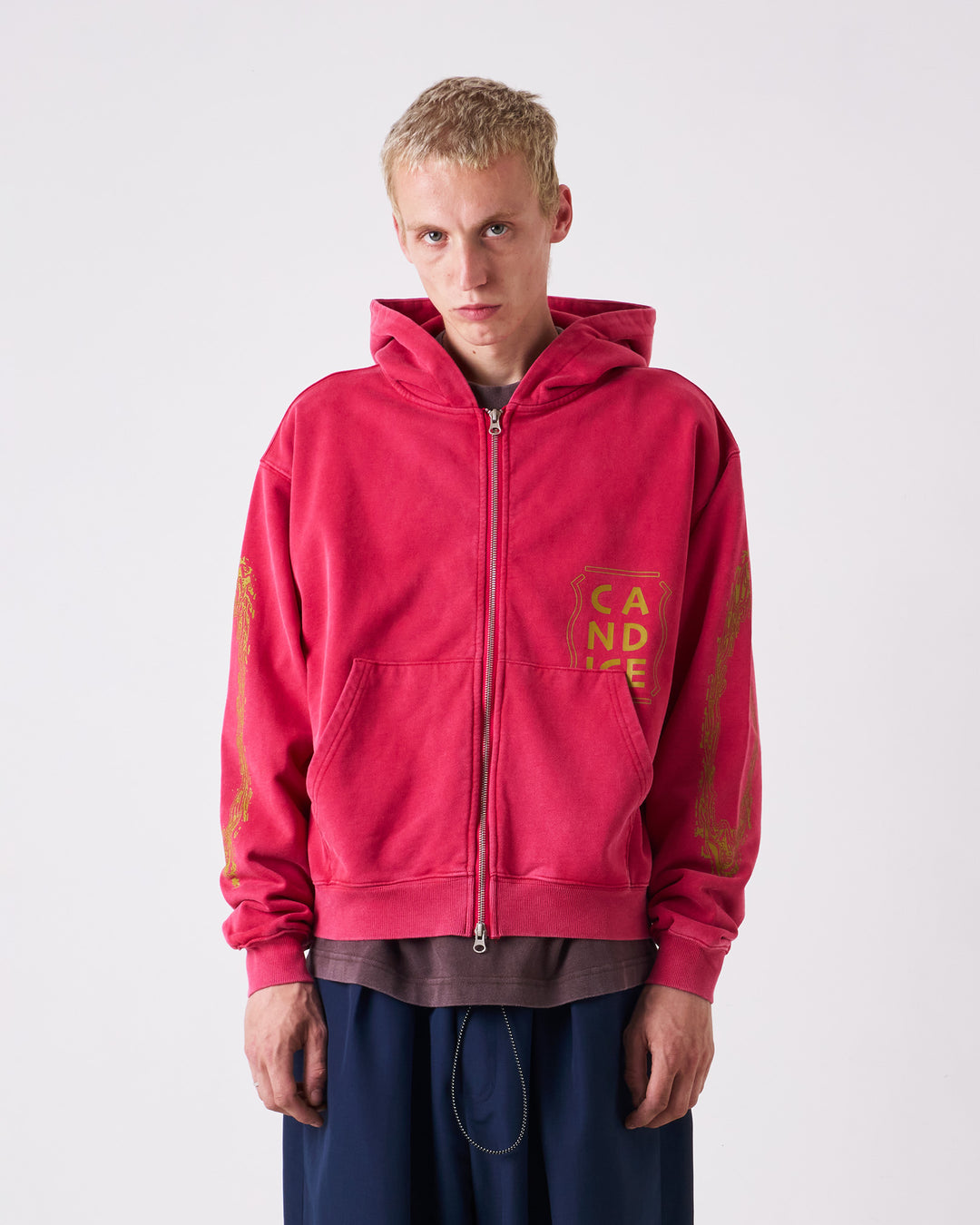 Candice - Harlequin Washed Zip Hoodie - Red