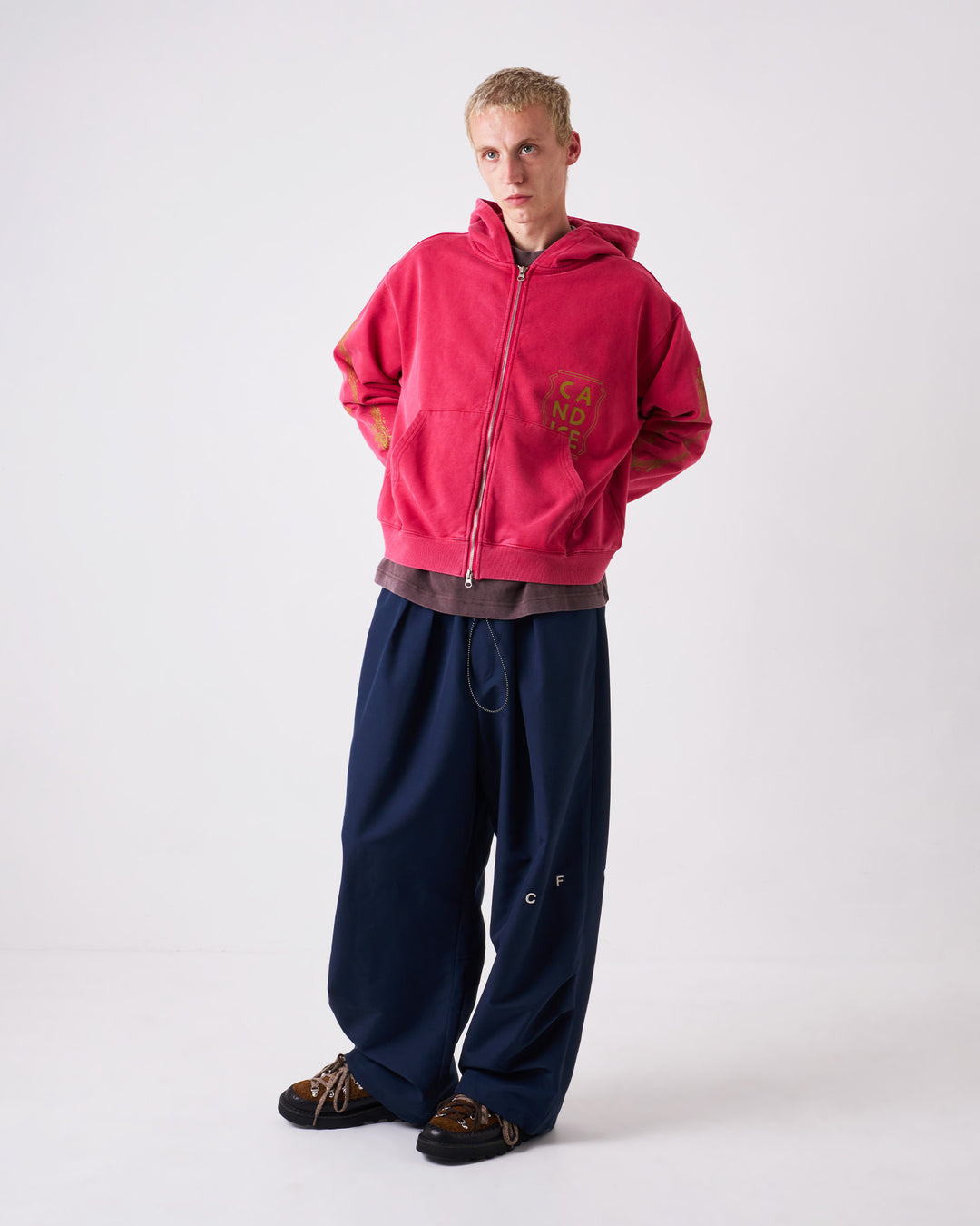 Candice - Harlequin Washed Zip Hoodie - Red