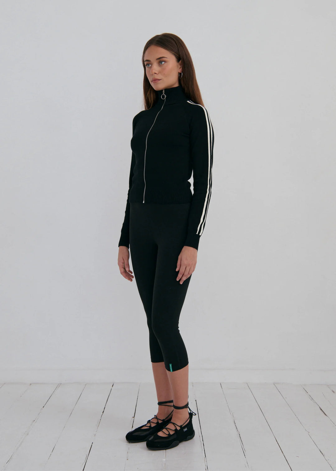 Pinky & Kamal - Striped Knit Bomber - Black Cream