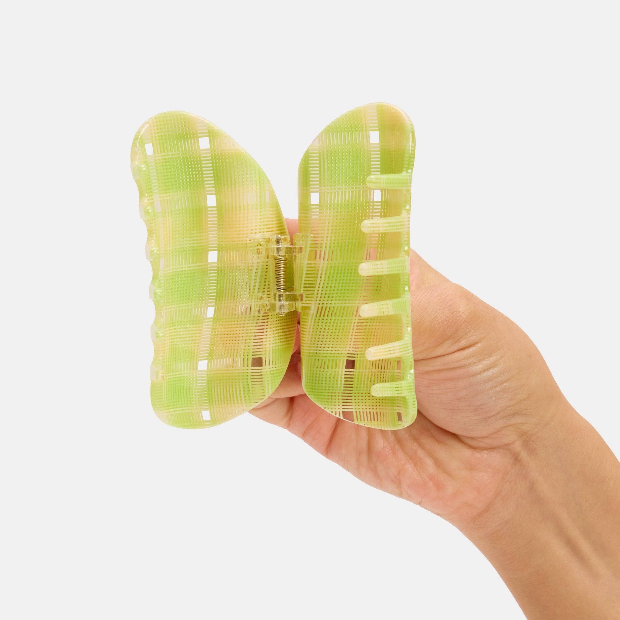 Suki Claw in Lime + Cream Plaid