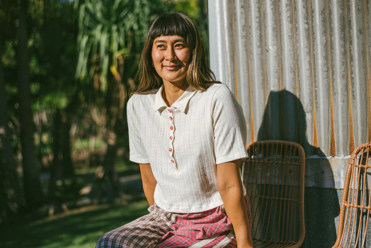 Atmosea - Beach PJ Collar Tee - Cream Pointelle