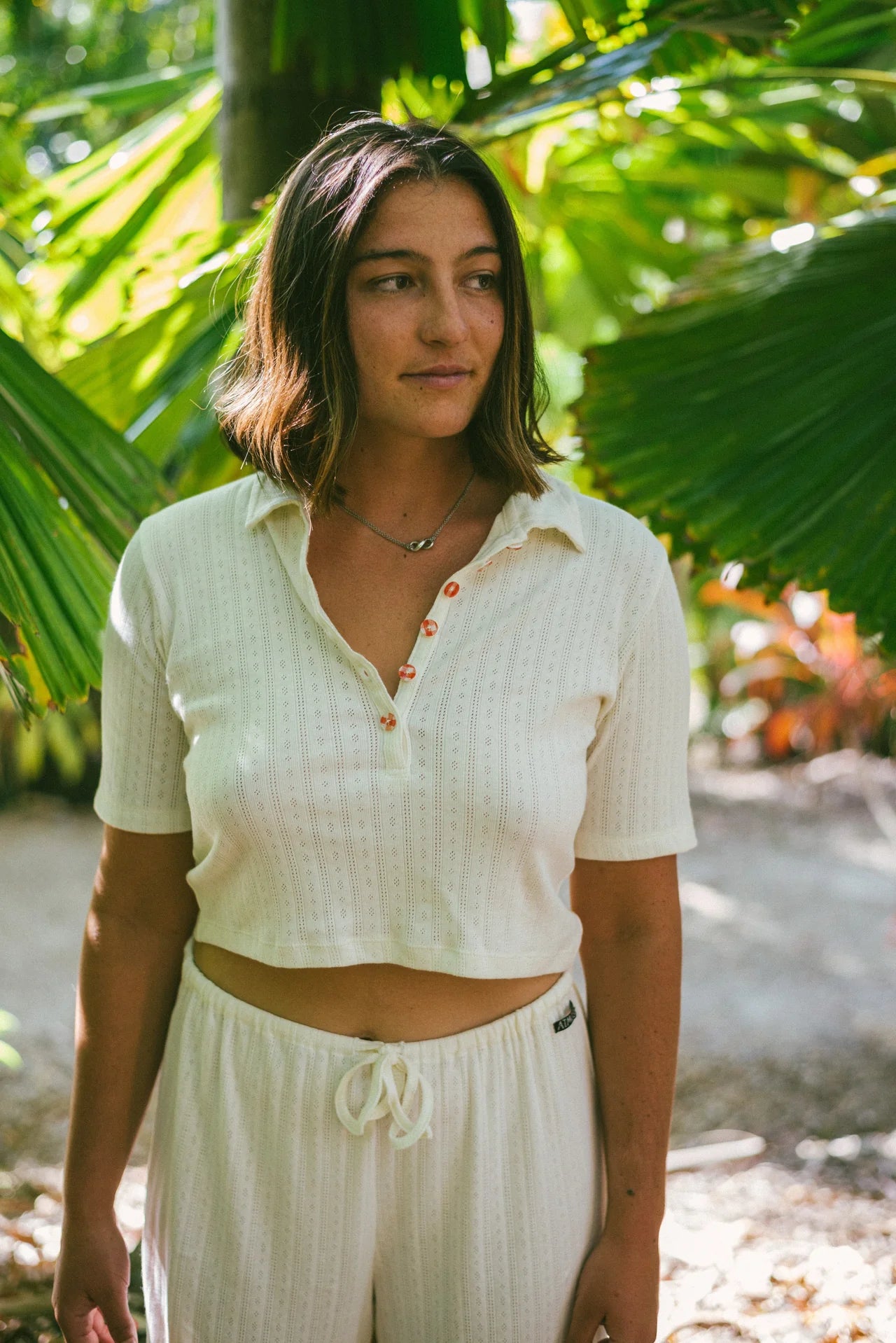 Atmosea - Beach PJ Collar Tee - Cream Pointelle