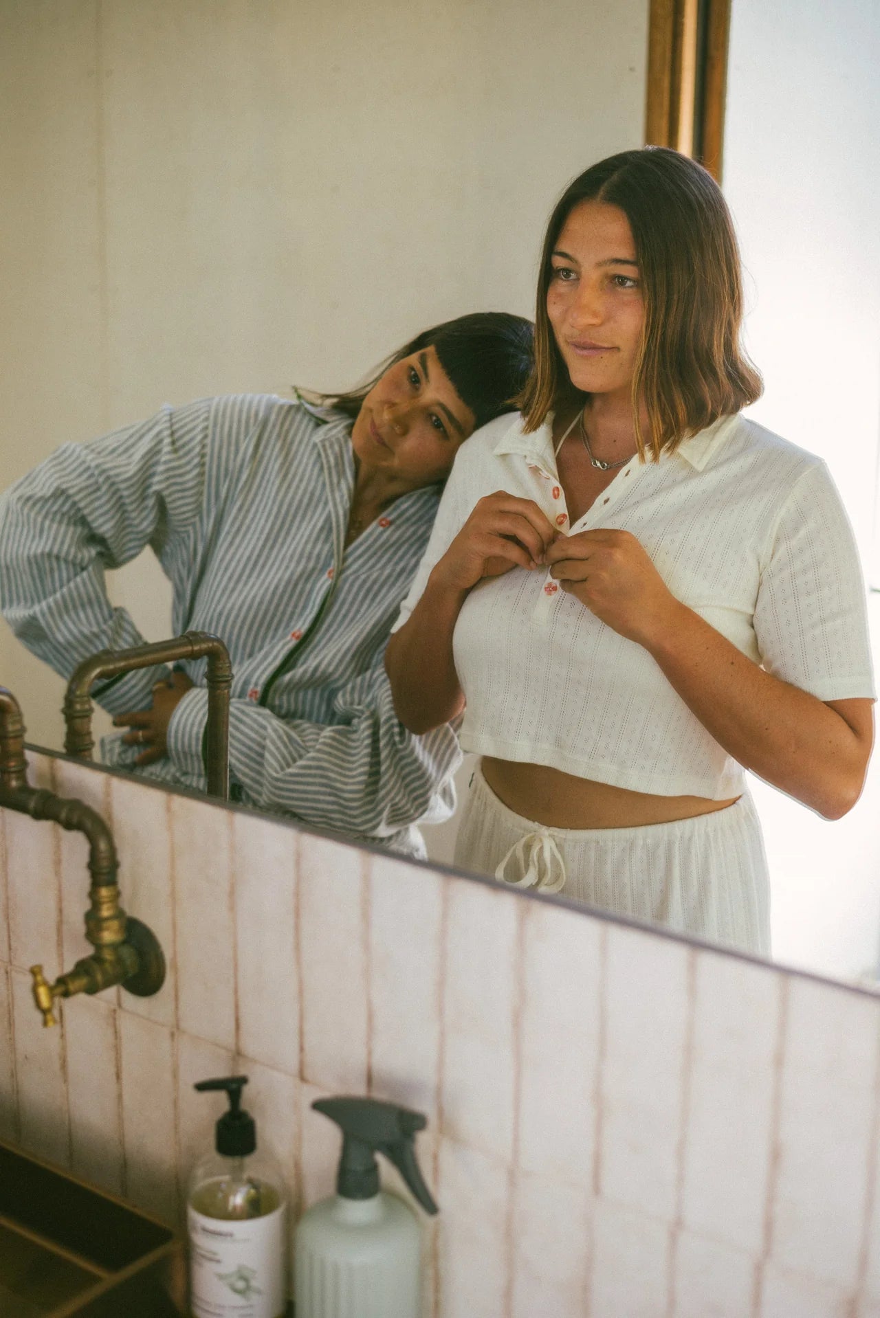 Atmosea - Beach PJ Collar Tee - Cream Pointelle