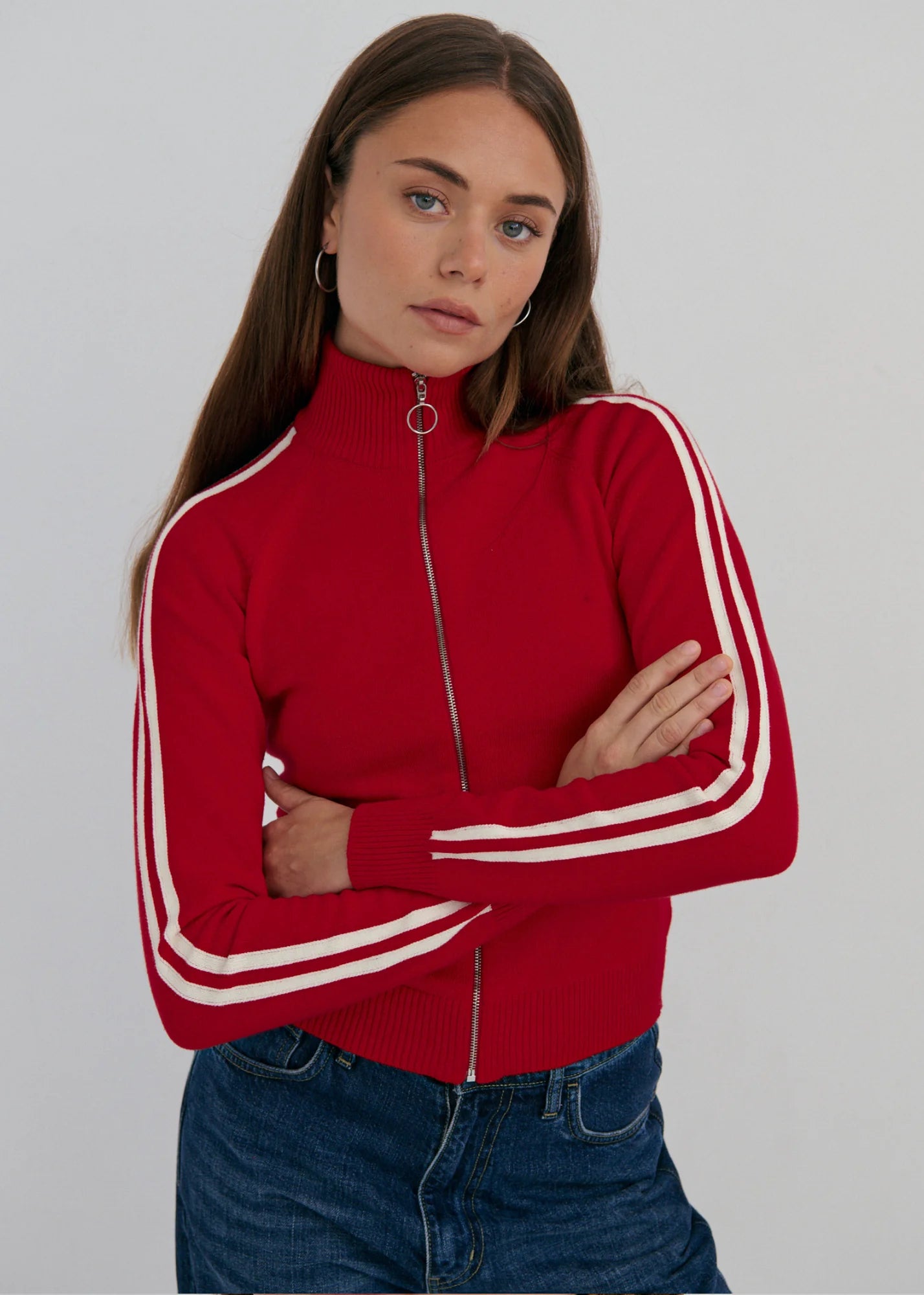 Pinky & Kamal - Striped Knit Bomber - Red White