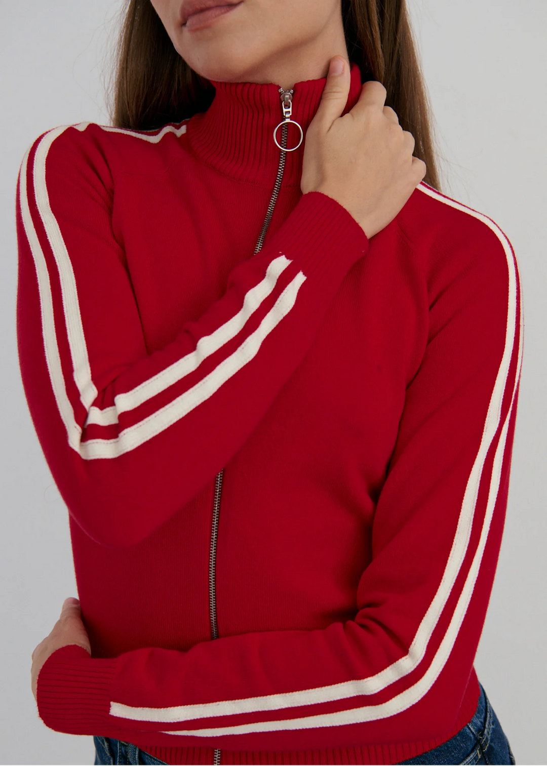 Pinky & Kamal - Striped Knit Bomber - Red White