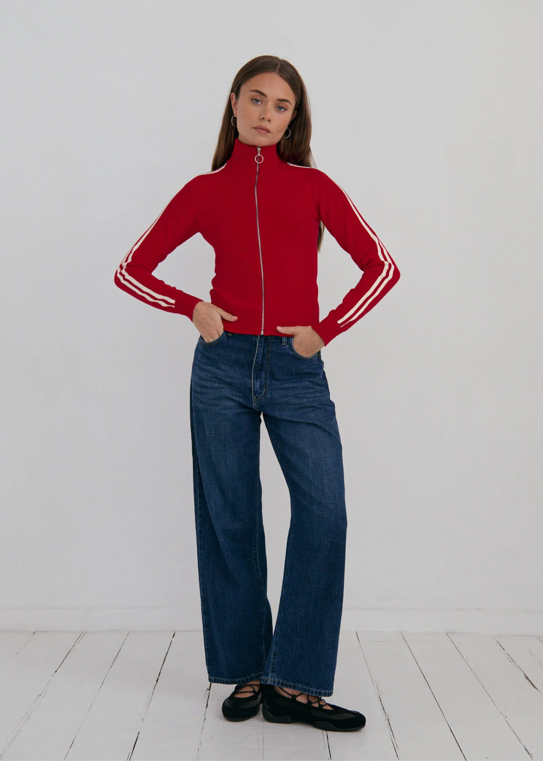 Pinky & Kamal - Striped Knit Bomber - Red White