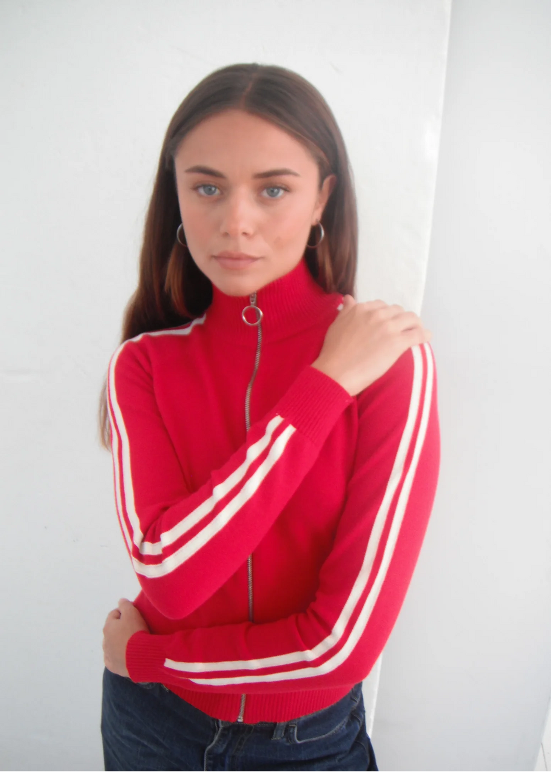 Pinky & Kamal - Striped Knit Bomber - Red White