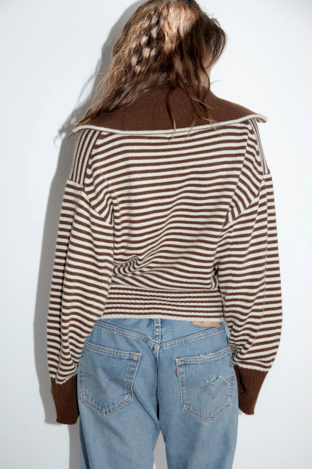 Pinky & Kamal - Fold Down Zipper Knit - Dark Brown/ Cream
