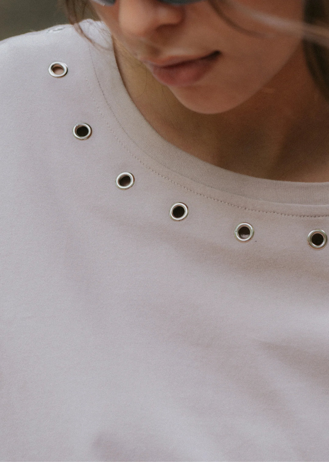 Pinky & Kamal - Long Sleeve Eyelet Top - Graphite