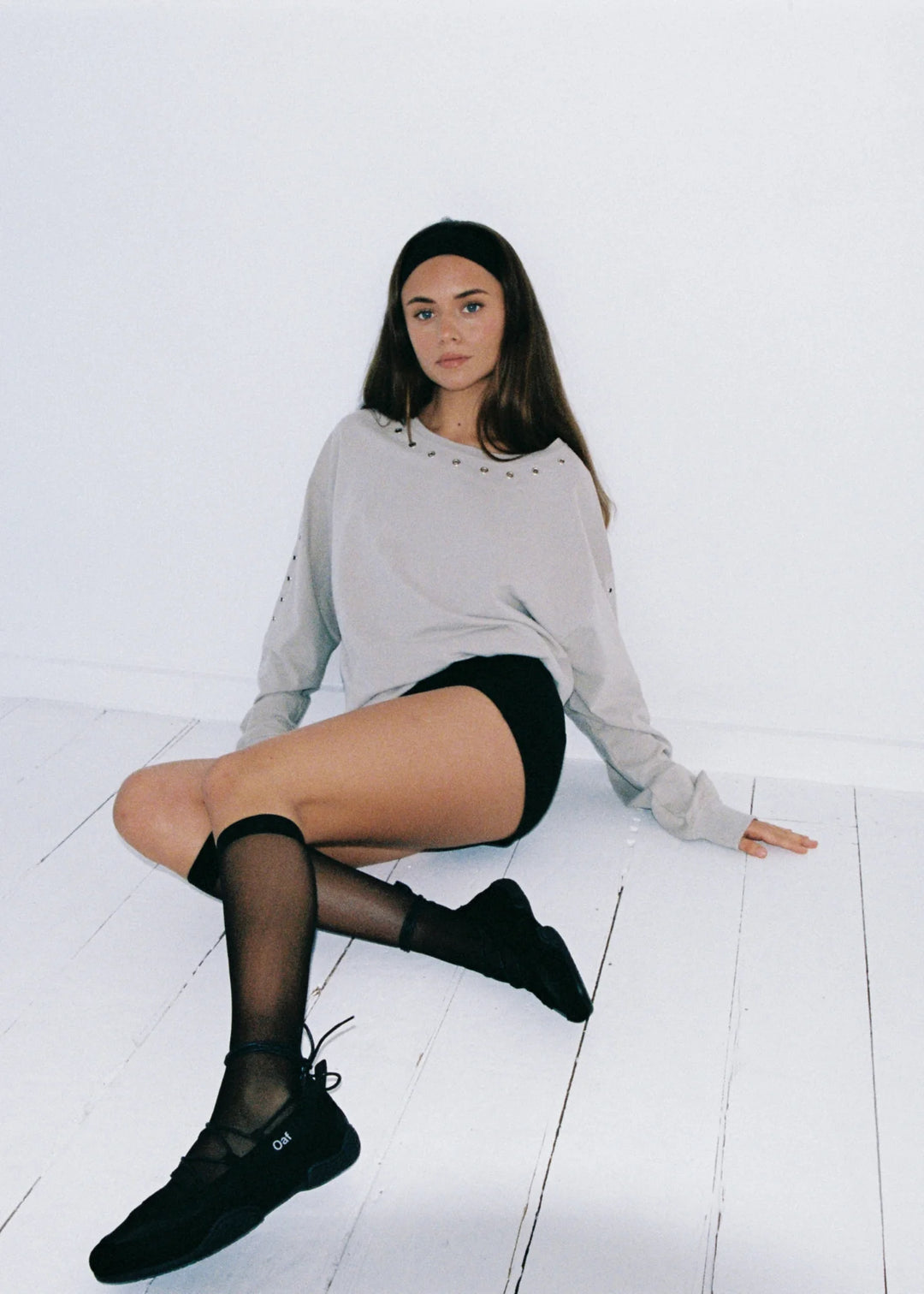Pinky & Kamal - Long Sleeve Eyelet Top - Graphite