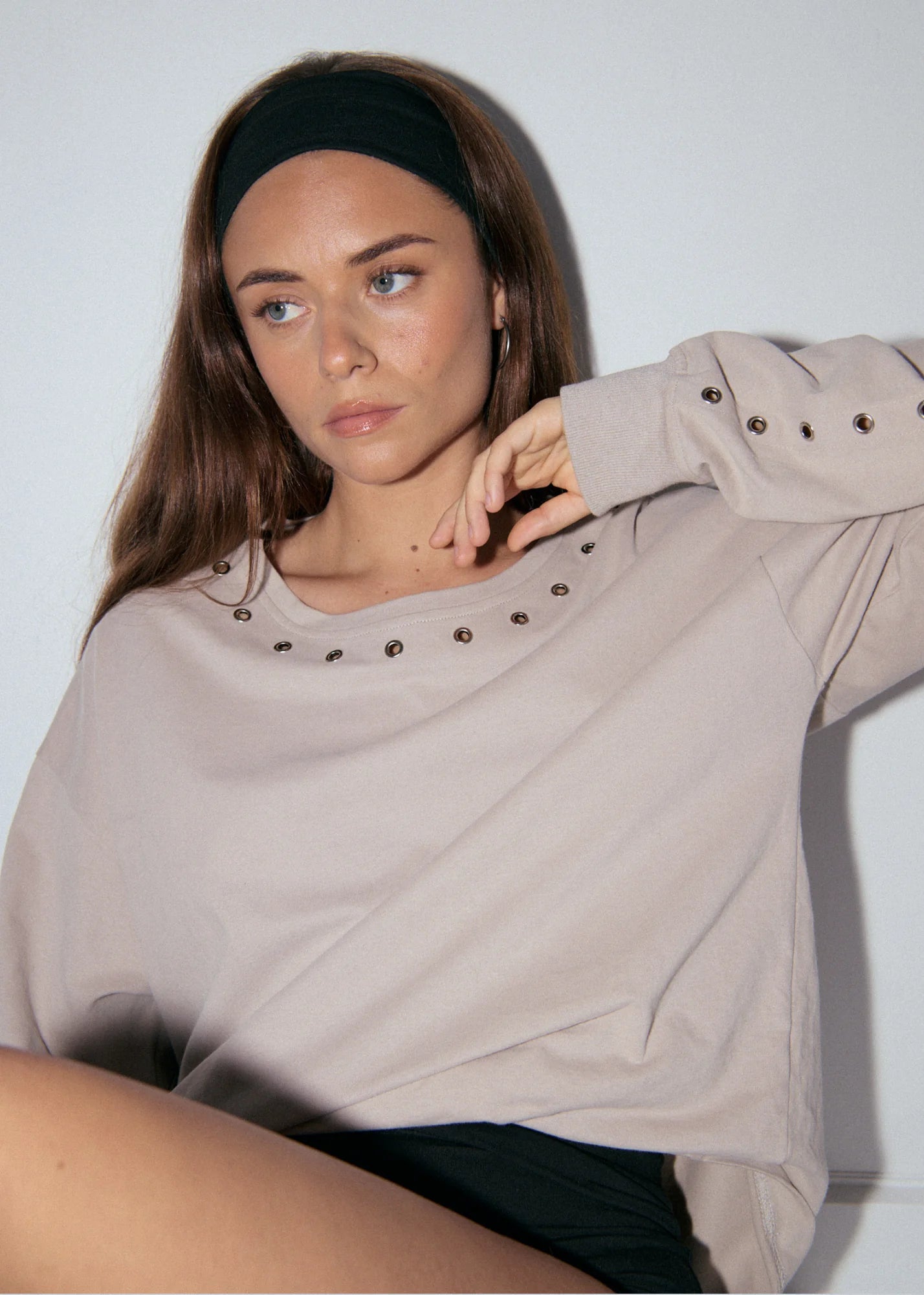 Pinky & Kamal - Long Sleeve Eyelet Top - Graphite