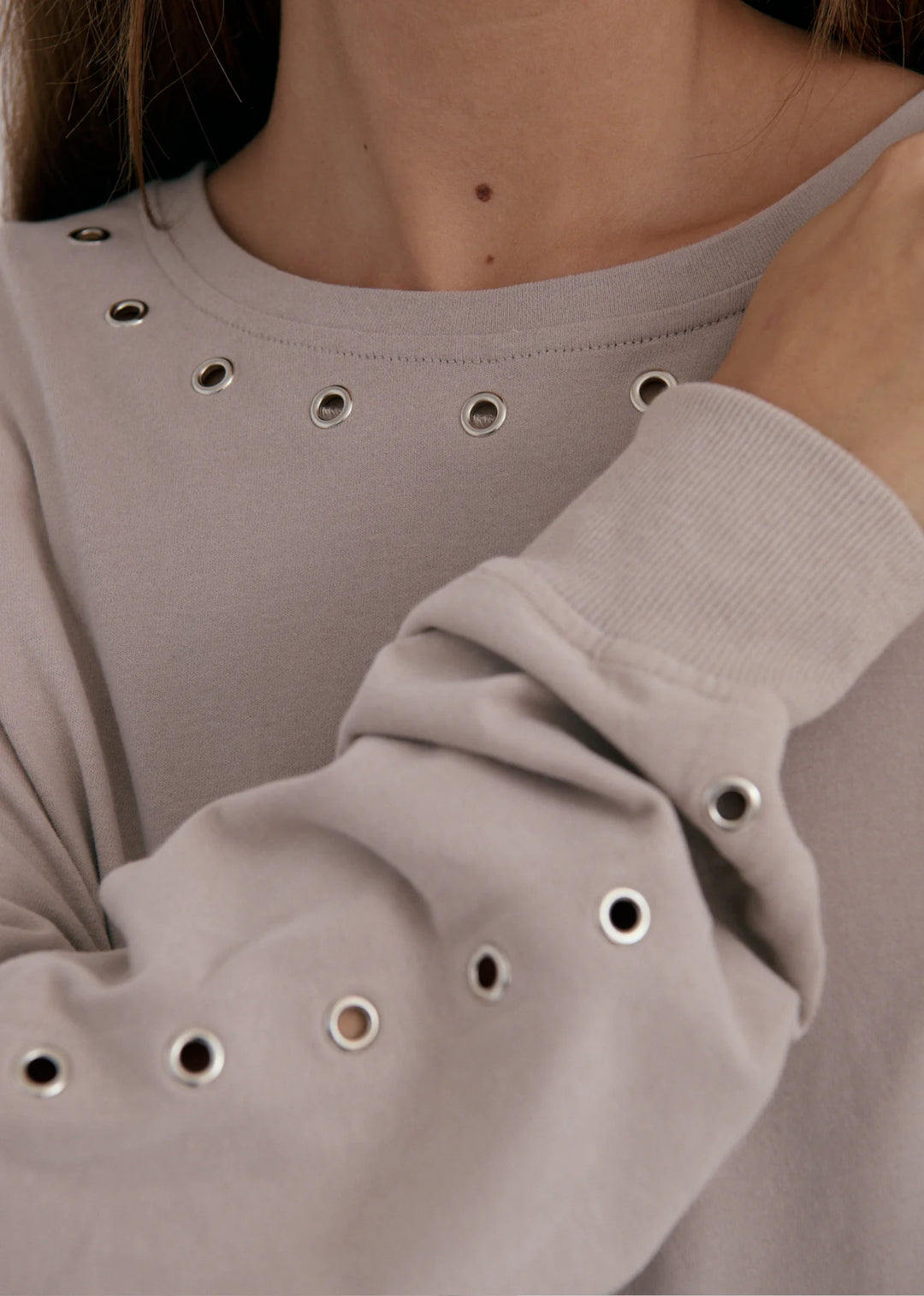 Pinky & Kamal - Long Sleeve Eyelet Top - Graphite